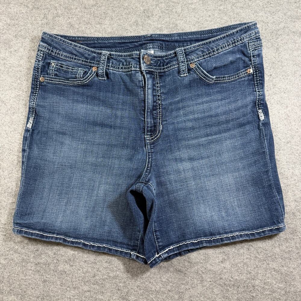 Seven7 Denim Shorts Womens 16 Medium Wash Relaxed Fit Embroidered Jean Shorts